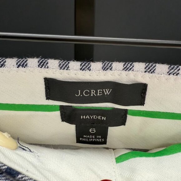 J. Crew Hayden Blue Gingham Linen Blend Kickout Crop Pants - Picture 3 of 5